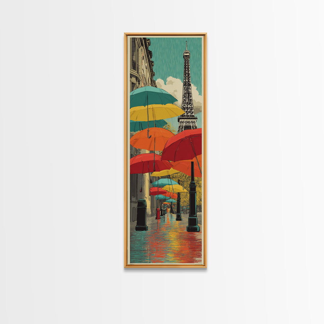 London Rainy Street Umbrella Graphic Framed Canvas Print, Travel Poster(2), Landscape Prints, Living Room Decor, Voyage, TPO-1x3-70