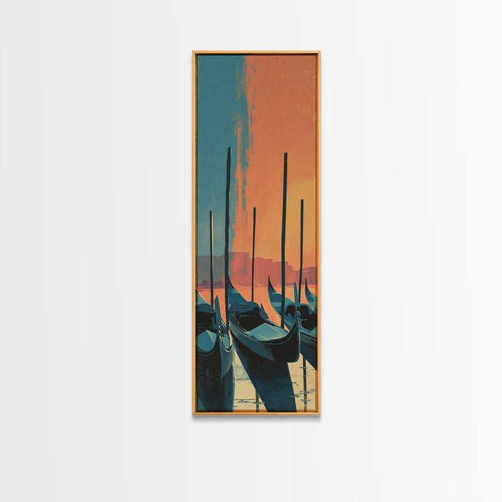 Venice Gondola Silhouette Canvas Print, Travel Poster(2), Retro Wall Art, Living Room Decor, Fine Art, Voyage, Map Print, TPO-1x3-72