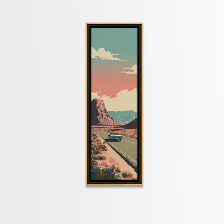 Route 66 Desert Road Framed Canvas Print, Travel Poster(2), Landscape Art, Living Room Decor, Oil Painting, Voyage, TPO-1x3-75