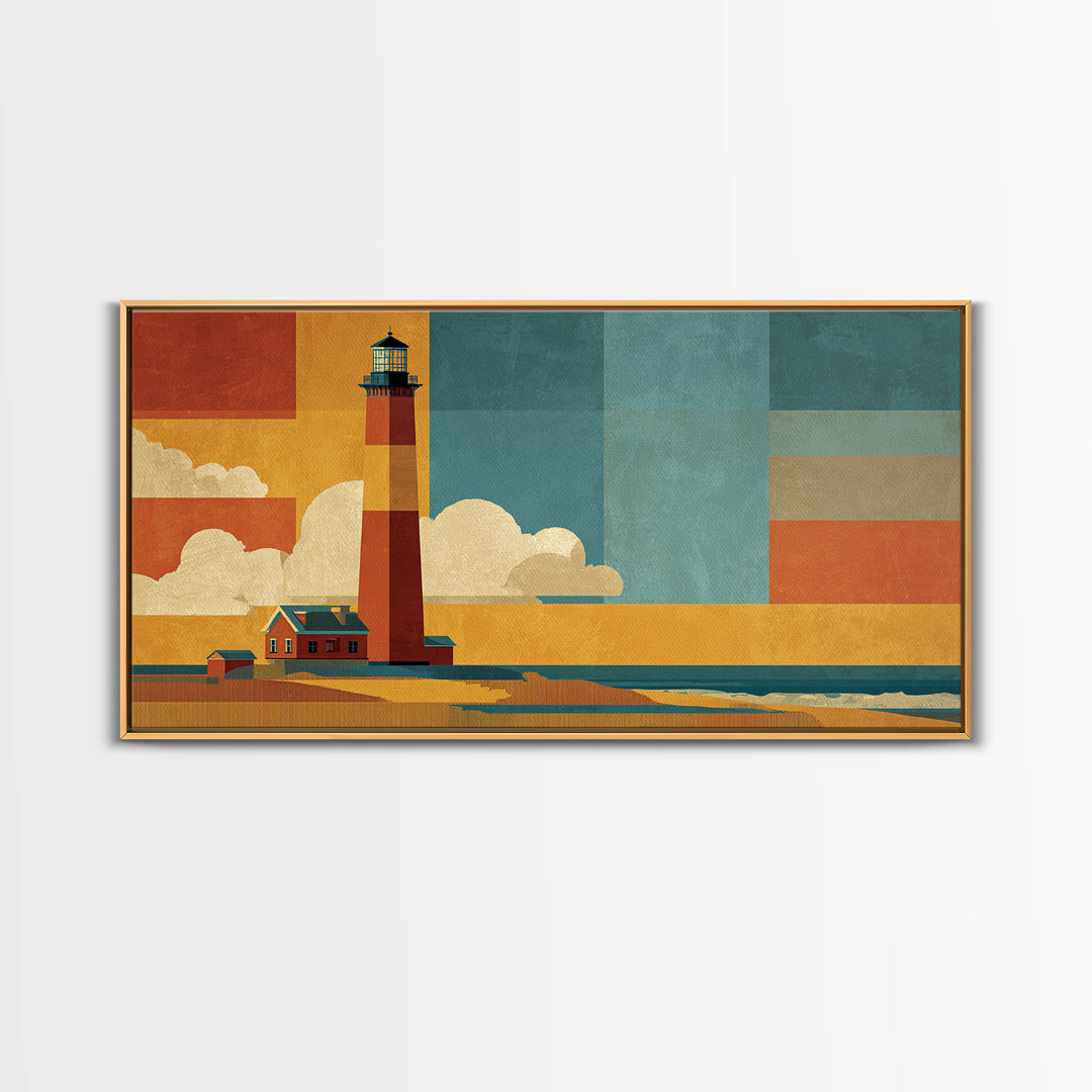 Cape Cod Lighthouse Summer Poster Framed Canvas Print, Travel Poster(2), Modern Decor, Living Room Decor, Fine Art, Voyage, TPO-2x1-38