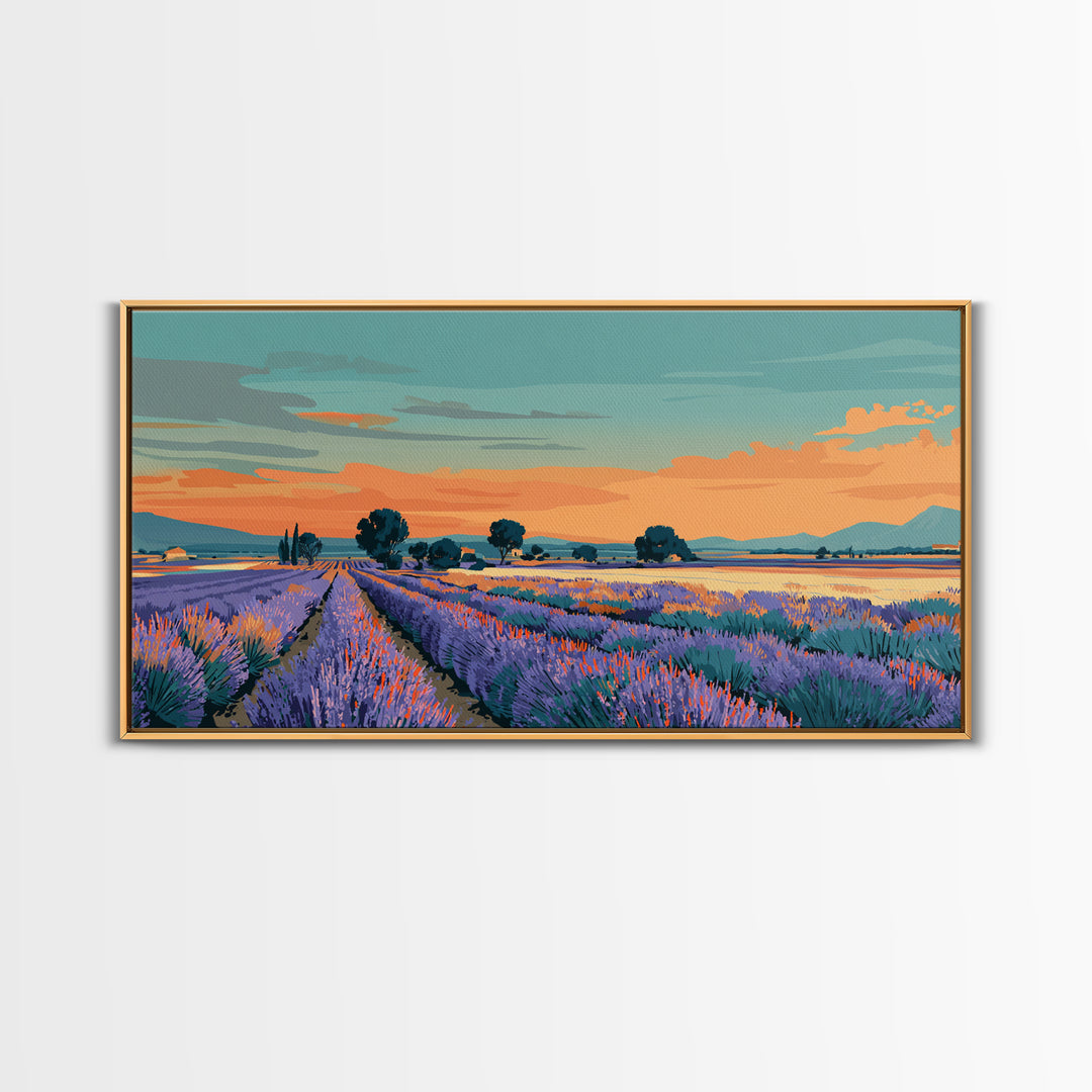 Provence Lavender Field Poster Framed Canvas Print, Travel Poster(2), Art Print, Living Room Decor, Fine Art, Voyage, TPO-2x1-43