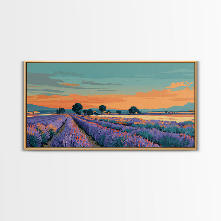 Provence Lavender Field Poster Framed Canvas Print, Travel Poster(2), Art Print, Living Room Decor, Fine Art, Voyage, TPO-2x1-43