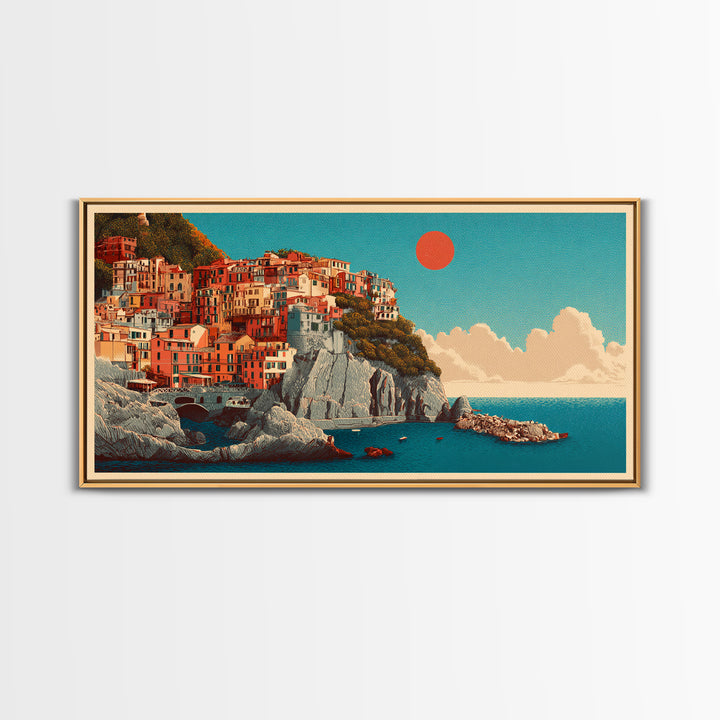 Cinque Terre Colorful Cliff Village Poster Canvas Print, Travel Poster(2), Digital Wall Art, Living Room Decor, Voyage, TPO-2x1-64