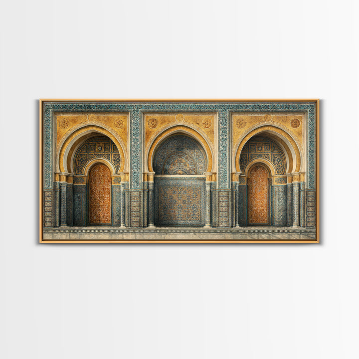 Marrakesh Arch and Tile Pattern Poster Framed Canvas Print, Travel Poster(2), Digital Print, Living Room Decor, Voyage, TPO-2x1-85