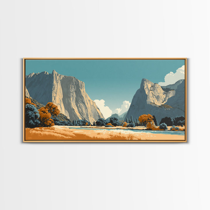 Yosemite Valley Graphic Framed Canvas Print, Travel Poster(2), Digital Poster, Living Room Decor, Oil Painting, Voyage, TPO-2x1-95