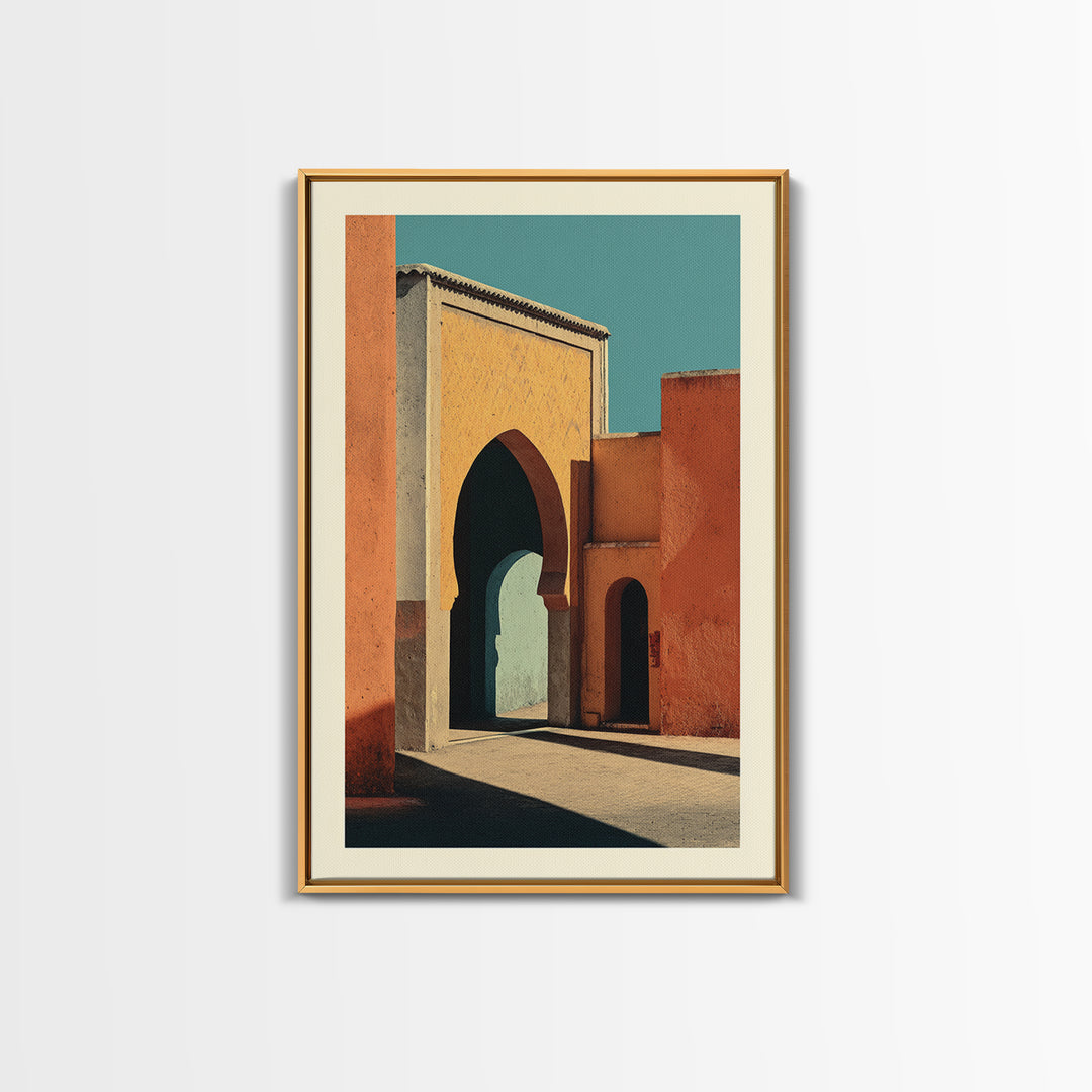 Marrakesh Arch and Tile Pattern Poster Framed Canvas Print, Travel Poster(2), Wall Art, Living Room Decor, Fine Art, Voyage, TPO-2x3-1
