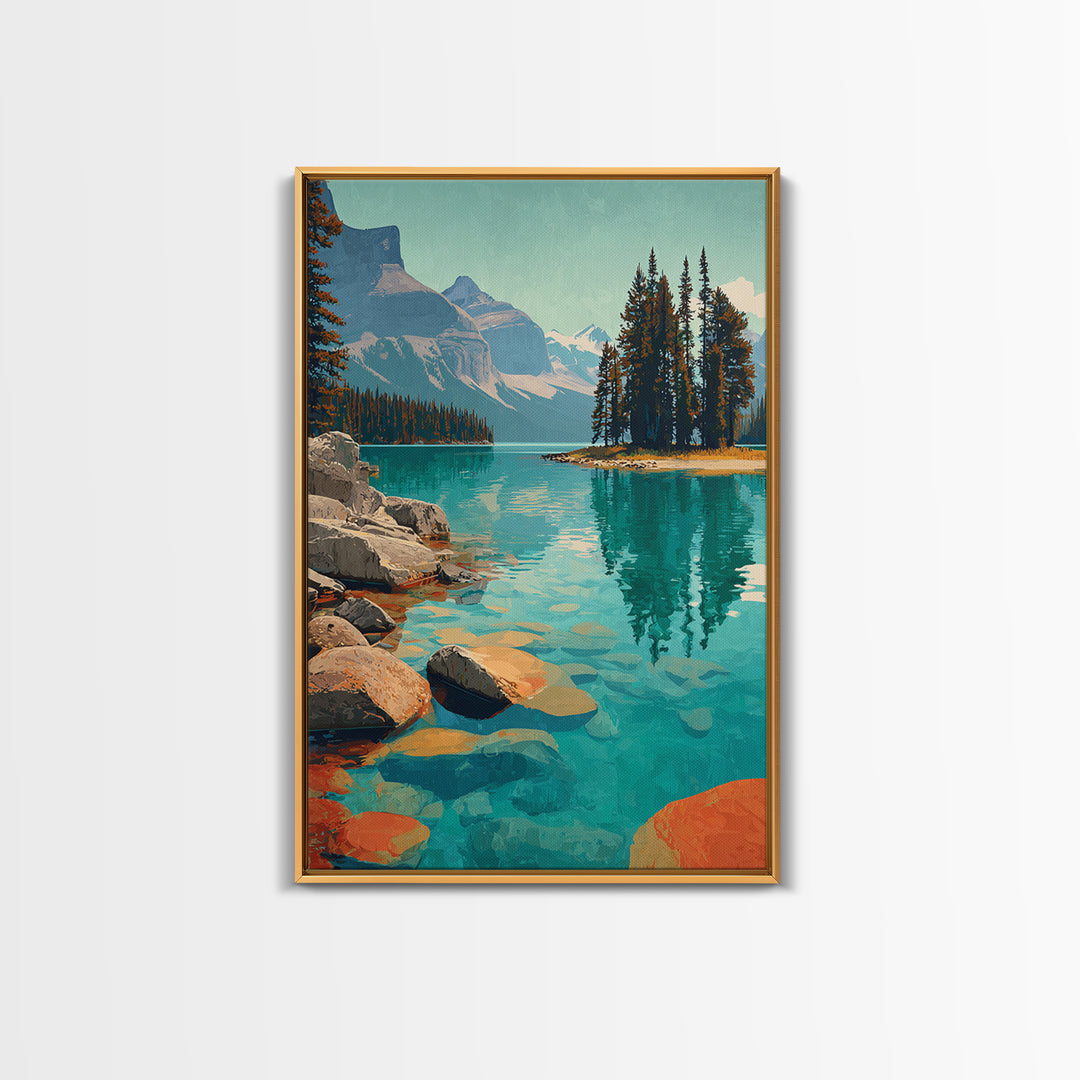 Banff Lake with Turquoise Water Framed Canvas Print, Travel Poster(2), Room Decor, Living Room Decor, Fine Art, Voyage, TPO-2x3-51