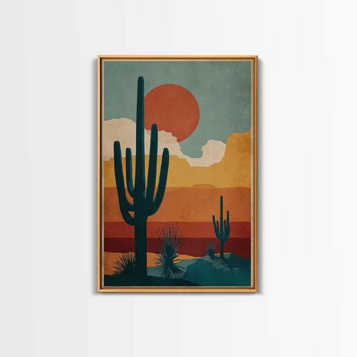 Mexico Cactus and Sun Travel Poster Framed Canvas Print, Travel Poster(2), Digital Wall Art, Living Room Decor, Voyage, TPO-2x3-53
