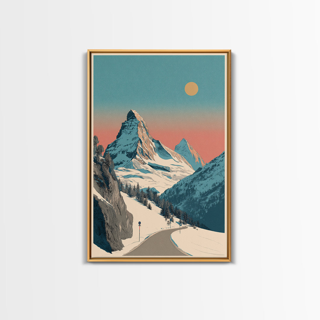 Swiss Alps Ski Poster Framed Canvas Print, Travel Poster(2), Room Decor, Living Room Decor, Fine Art, Voyage, Travel Gift, TPO-2x3-64
