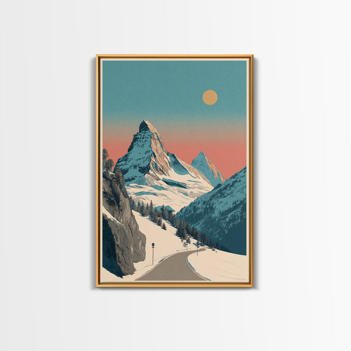 Swiss Alps Ski Poster Framed Canvas Print, Travel Poster(2), Room Decor, Living Room Decor, Fine Art, Voyage, Travel Gift, TPO-2x3-64