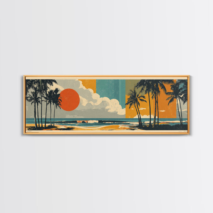 Hawaii Surf and Palm Tree Poster Framed Canvas Print, Travel Poster(2), Living Room Wall Art, Living Room Decor, Voyage, TPO-3x1-1