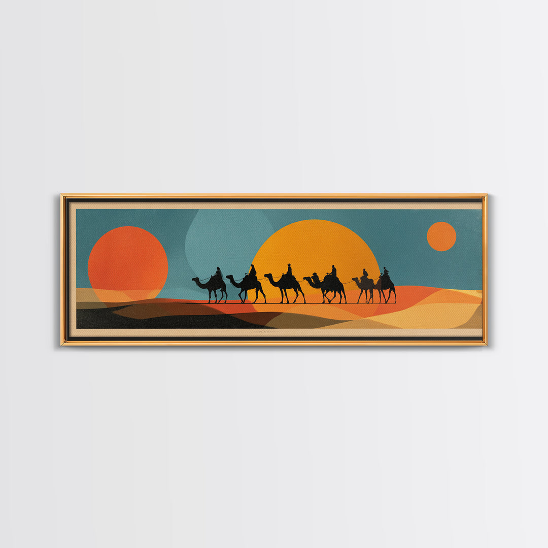 Moroccan Desert Caravan Travel Poster Framed Canvas Print, Travel Poster(2), Statement Artwork, Living Room Decor, Voyage, TPO-3x1-23