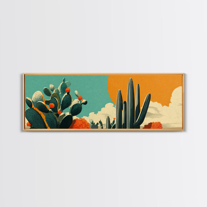 Mexico Cactus and Sun Travel Poster Canvas Print, Travel Poster(2), Mid Century Wall Art, Living Room Decor, Fine Art, Voyage, TPO-3x1-85