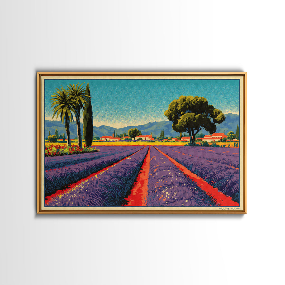 Provence Lavender Field Poster Framed Canvas Print, Travel Poster(2), Poster Art, Living Room Decor, Fine Art, Voyage, TPO-3x2-27