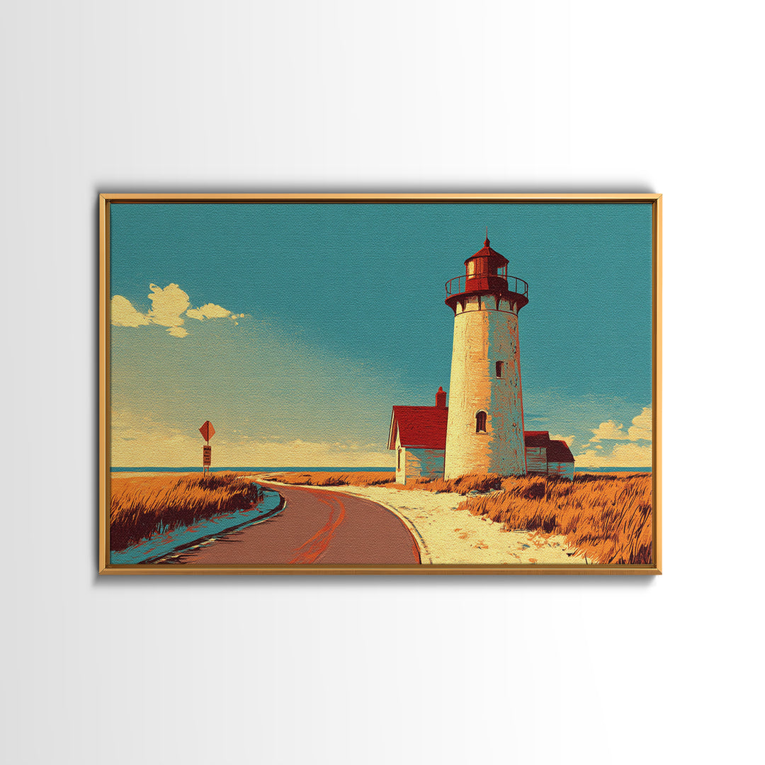 Cape Cod Lighthouse Summer Poster Framed Canvas Print, Travel Poster(2), Coastal Wall Art, Living Room Decor, Fine Art, Voyage, TPO-3x2-46