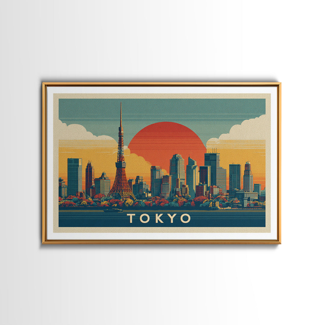 Tokyo Night Skyline Framed Canvas Print, Travel Poster(2), City Wall Art, Living Room Decor, Fine Art, Voyage, Luxury Decor, TPO-3x2-81