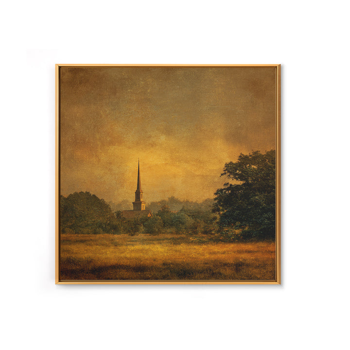 Church Steeple Across Rural Meadow Canvas Print, Traditional Art, Pokemon Poster, Living Room Decor, Watercolor Art, Classic, TRA-1x1-13