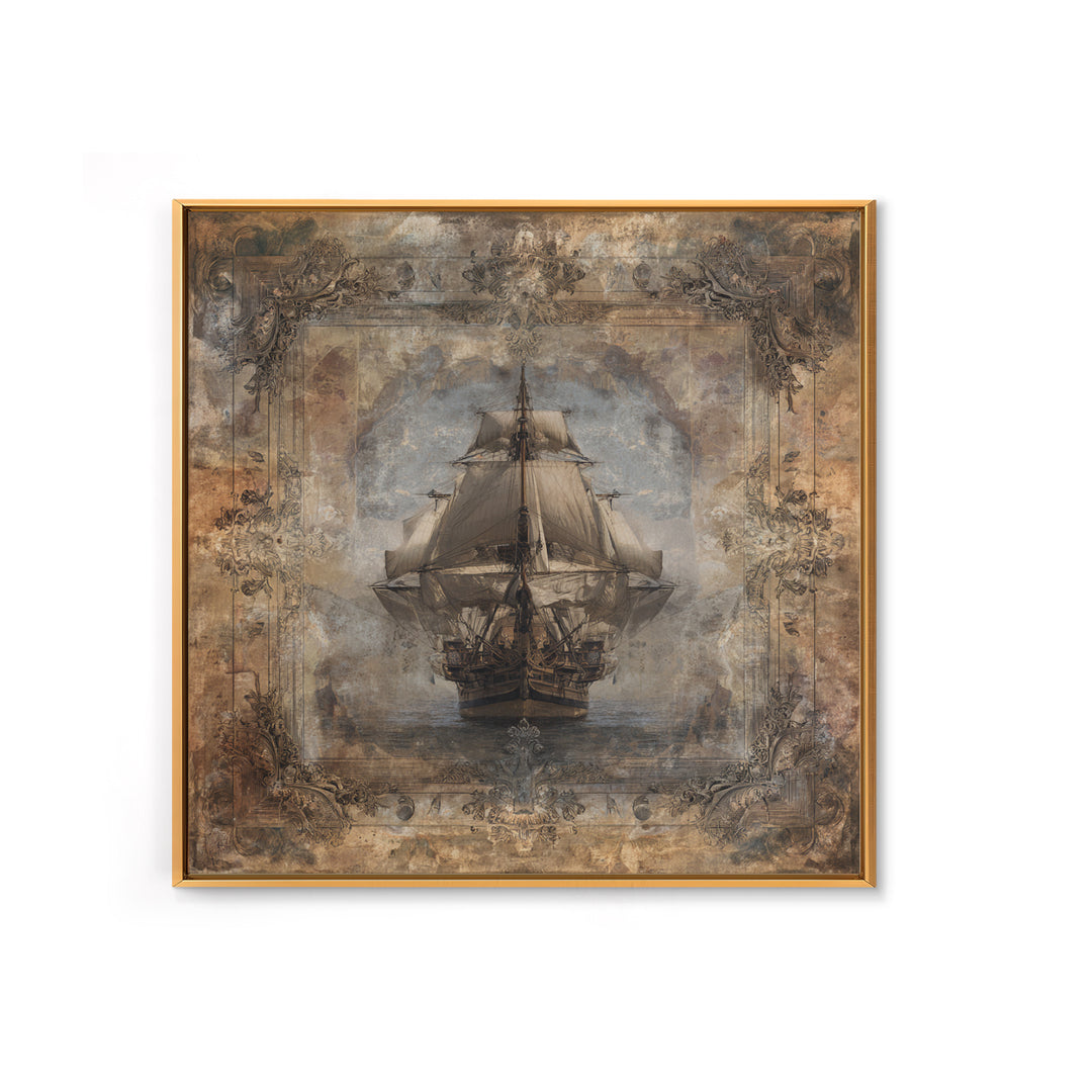 Ship at Sea Canvas Print, Traditional Art, Indian Decor, Living Room Decor, Fine Art, Classic, Luxury Decor, Textured Painting, TRA-1x1-14