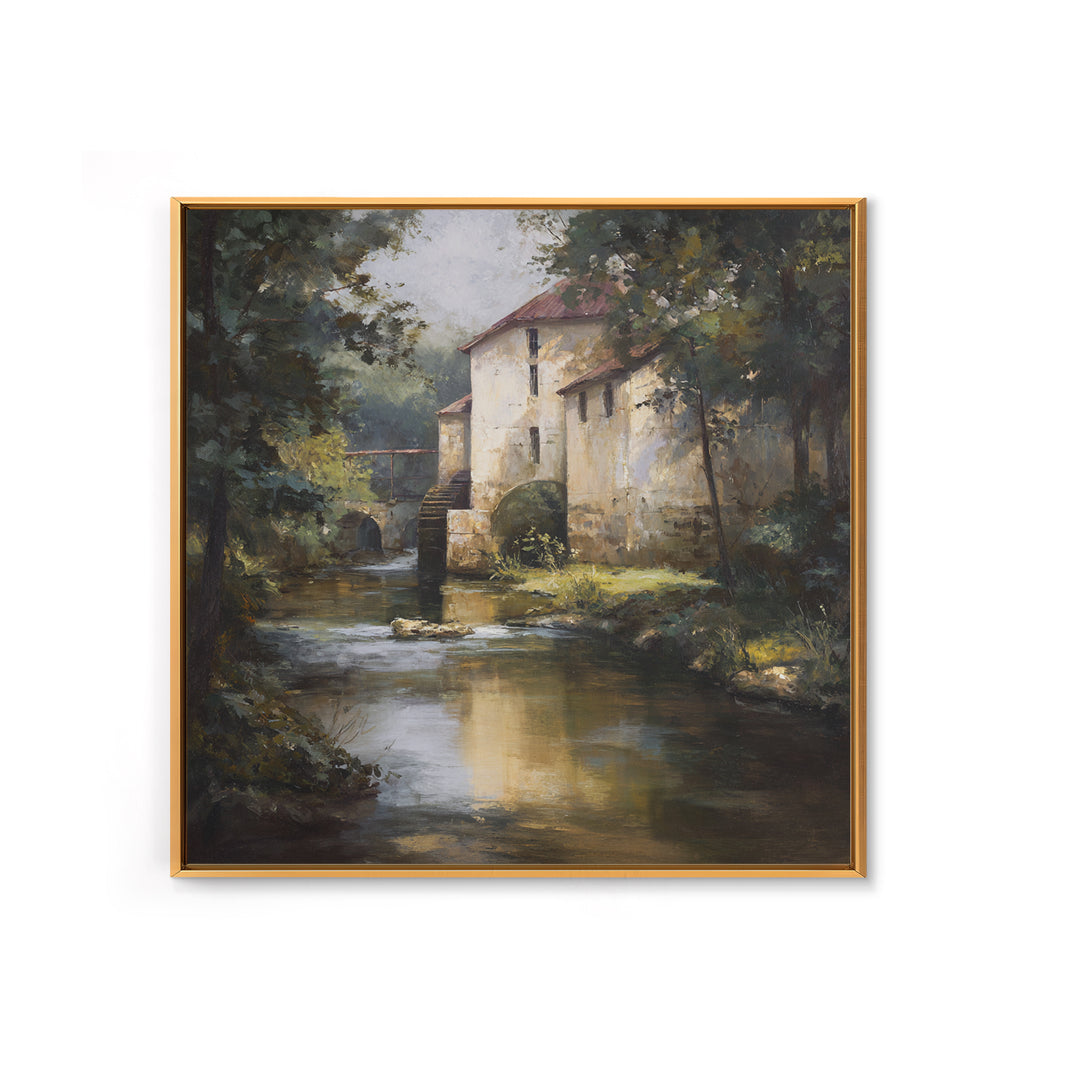 Watermill Beside a Quiet Stream Canvas Print, Traditional Art, Gallery Decor, Living Room Decor, Fine Art, Classic, Wall Art, TRA-1x1-17