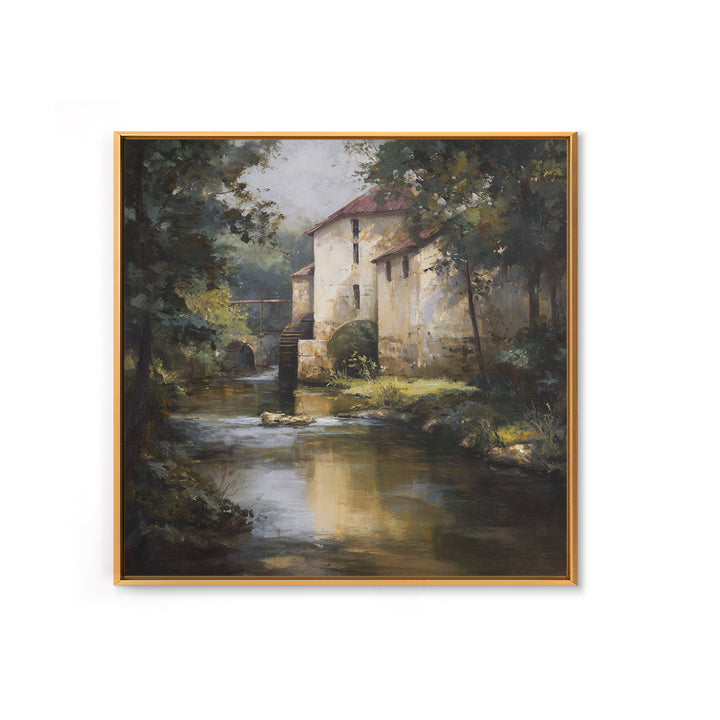 Watermill Beside a Quiet Stream Canvas Print, Traditional Art, Gallery Decor, Living Room Decor, Fine Art, Classic, Wall Art, TRA-1x1-17