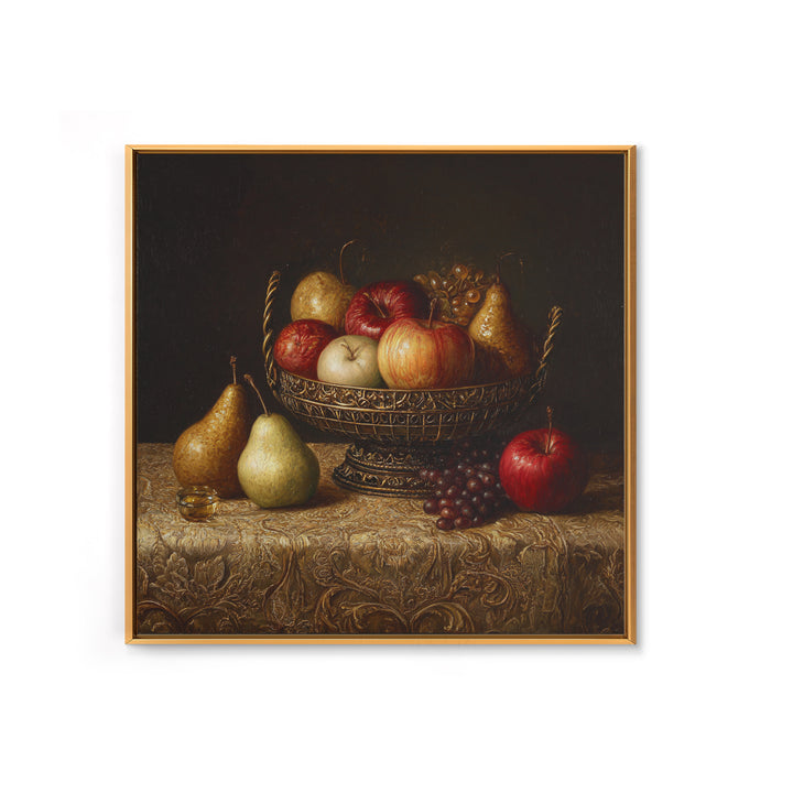 Basket of Apples and Pears on Linen Canvas Print, Traditional Art, Custom Art, Living Room Decor, Abstract Art, Classic, TRA-1x1-18
