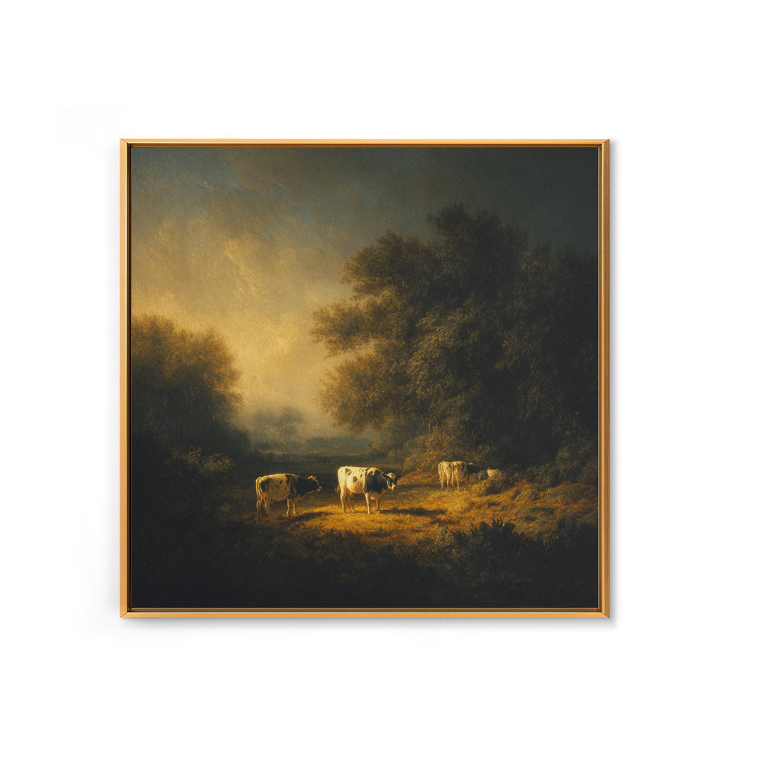 Pastoral Countryside with Cows in Field Canvas Print, Traditional Art, Japanese Art, Living Room Decor, Fine Art, Classic, TRA-1x1-31