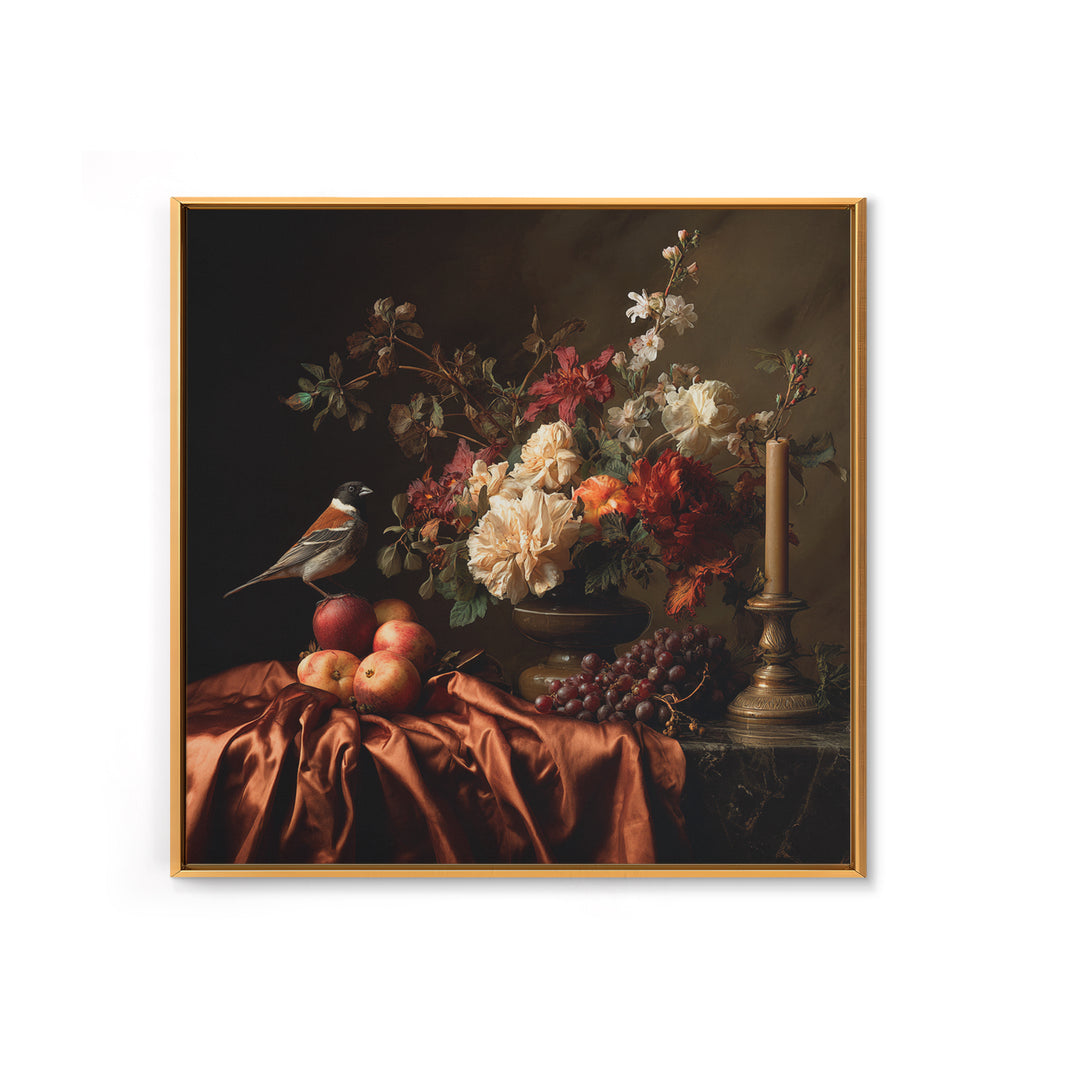 Bird Study on a Flowering Branch Framed Canvas Print, Traditional Art, Pokemon Poster, Living Room Decor, Fine Art, Classic, TRA-1x1-34