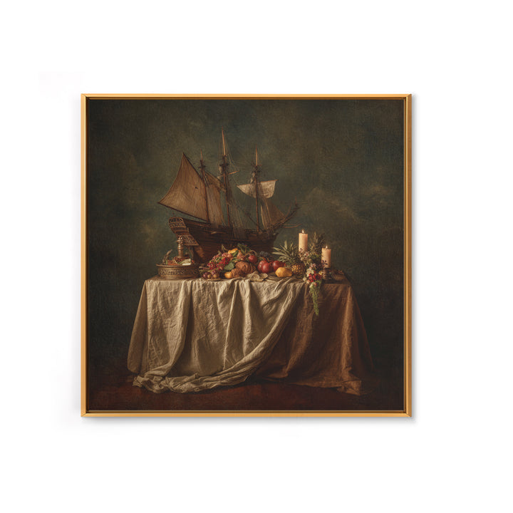 Ship at Sea Framed Canvas Print, Traditional Art, Gallery Decor, Living Room Decor, Fine Art, Classic, Wall Art, Home Decor, TRA-1x1-38