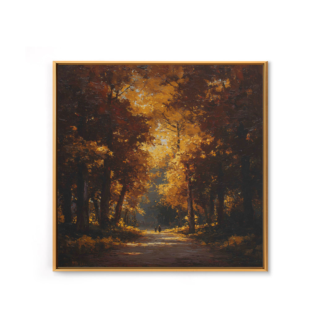 Autumn Forest Road Framed Canvas Print, Traditional Art, Room Decor, Living Room Decor, Fine Art, Classic, Digital Art, TRA-1x1-40