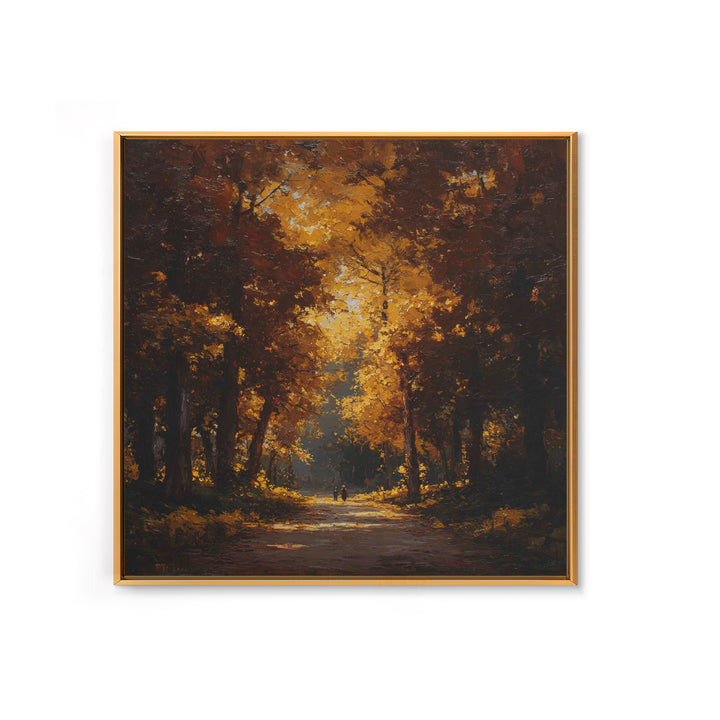 Autumn Forest Road Framed Canvas Print, Traditional Art, Room Decor, Living Room Decor, Fine Art, Classic, Digital Art, TRA-1x1-40