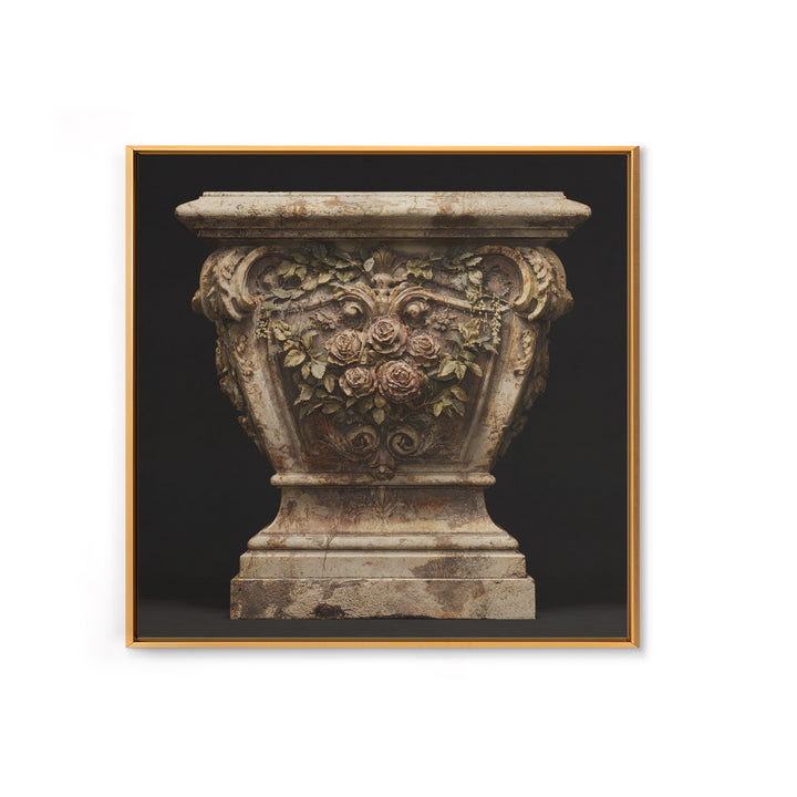 Garden Urn with Roses and Ivy Framed Canvas Print, Traditional Art, Art, Living Room Decor, Oil Painting, Classic, TRA-1x1-48