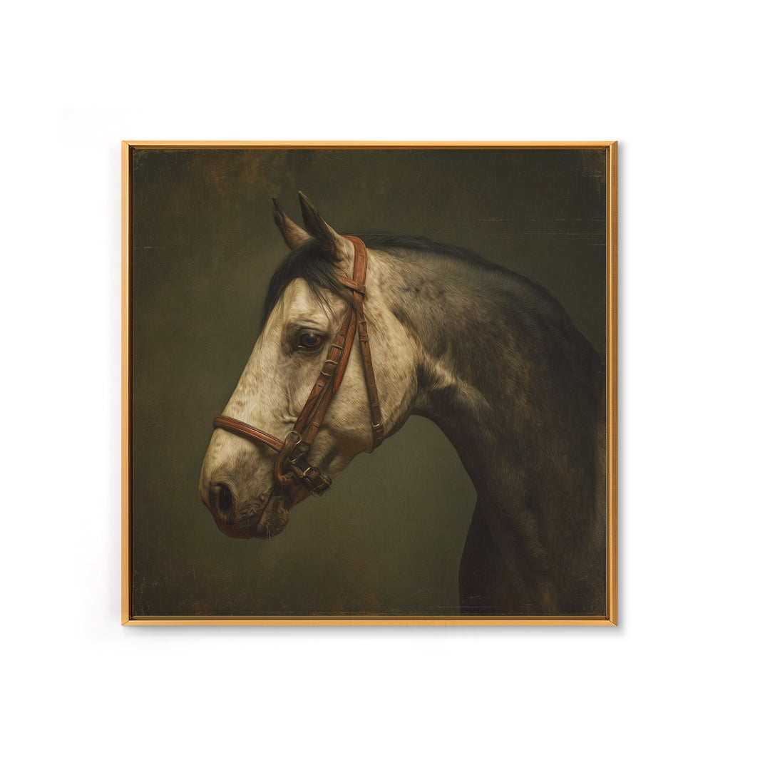 Realistic Horse Portrait Framed Canvas Print, Traditional Art, Dark Art, Living Room Decor, Oil Painting, Classic, TRA-1x1-51