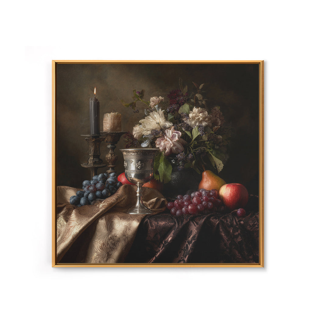 Dutch Fruit and Silver Goblet Still Life Framed Canvas Print, Traditional Art, Japanese Art, Living Room Decor, Classic, TRA-1x1-52