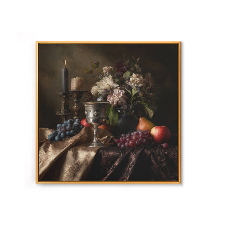 Dutch Fruit and Silver Goblet Still Life Framed Canvas Print, Traditional Art, Japanese Art, Living Room Decor, Classic, TRA-1x1-52