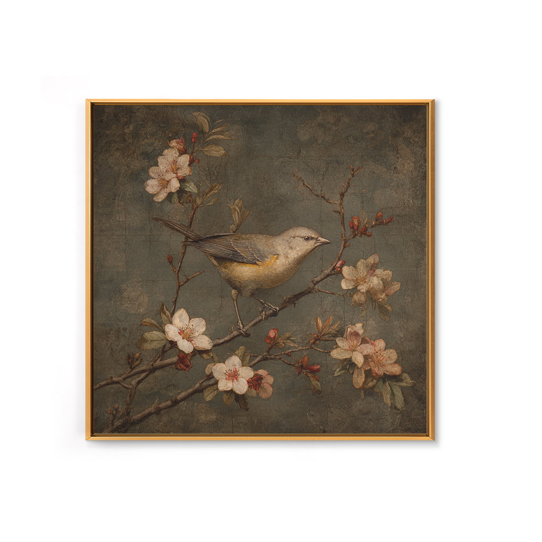 Bird Study on a Flowering Branch Framed Canvas Print, Traditional Art, Pokemon Poster, Living Room Decor, Fine Art, Classic, TRA-1x1-58