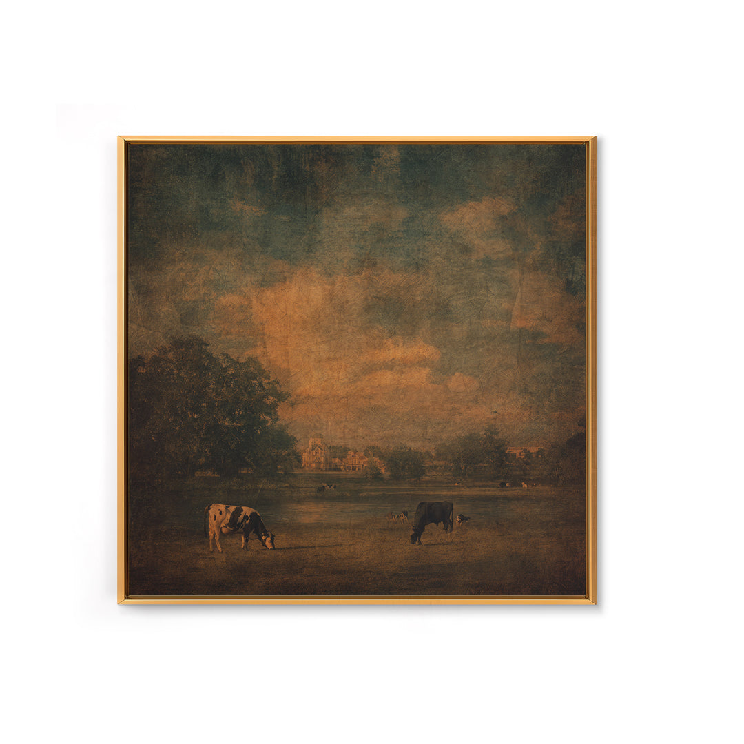 Pastoral Countryside with Cows in Field Framed Canvas Print, Traditional Art, Artwork, Living Room Decor, Fine Art, Classic, TRA-1x1-7