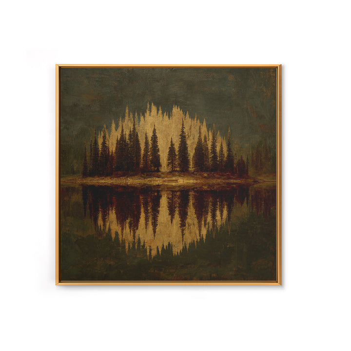 Mountain Lake with Pine Forest Reflection Canvas Print, Traditional Art, Art, Living Room Decor, Oil Painting, Classic, TRA-1x1-81