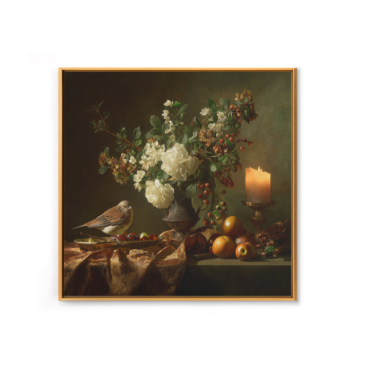 Bird Study on a Flowering Branch Canvas Print, Traditional Art, Boho Decor, Living Room Decor, Fine Art, Classic, Painting, TRA-1x1-82
