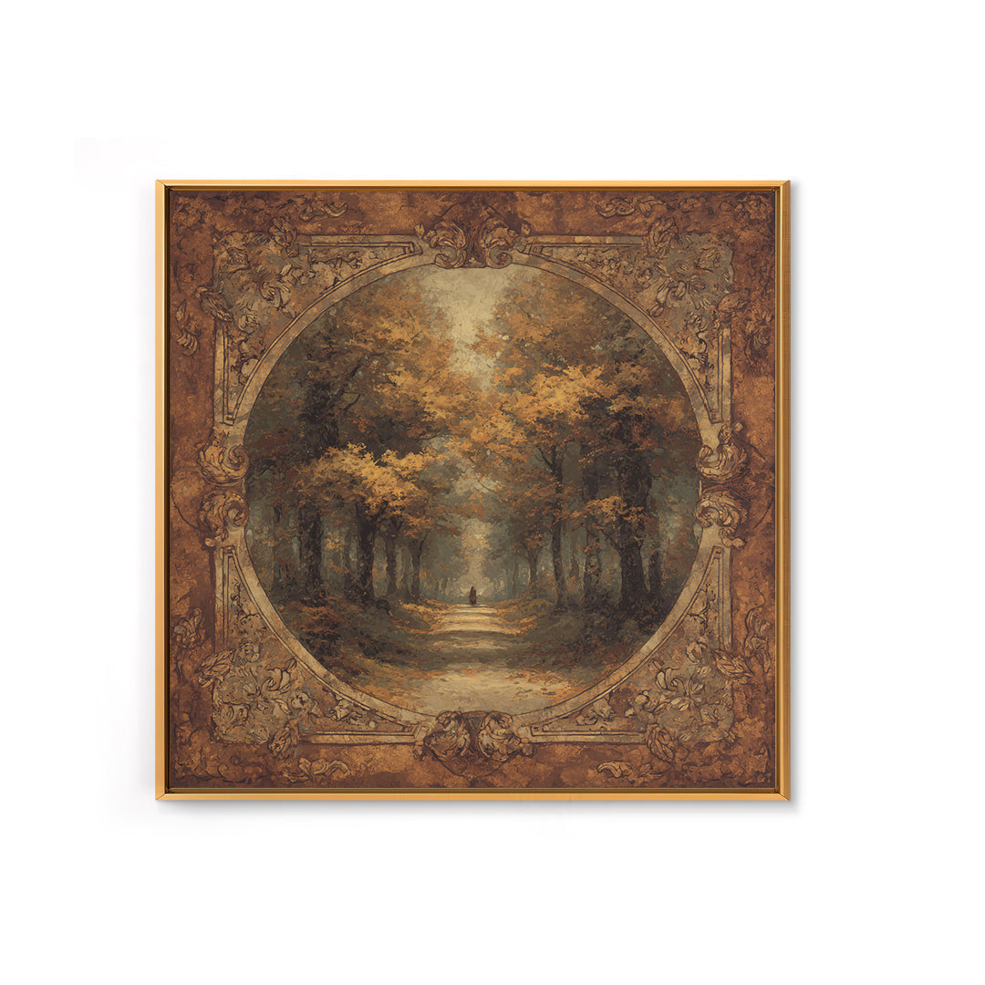 Autumn Forest Road Framed Canvas Print, Traditional Art, Minimalist Decor, Living Room Decor, Oil Painting, Classic, Boho, TRA-1x1-88