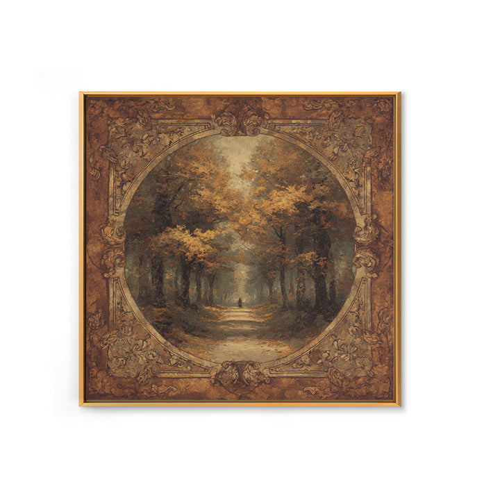 Autumn Forest Road Framed Canvas Print, Traditional Art, Minimalist Decor, Living Room Decor, Oil Painting, Classic, Boho, TRA-1x1-88