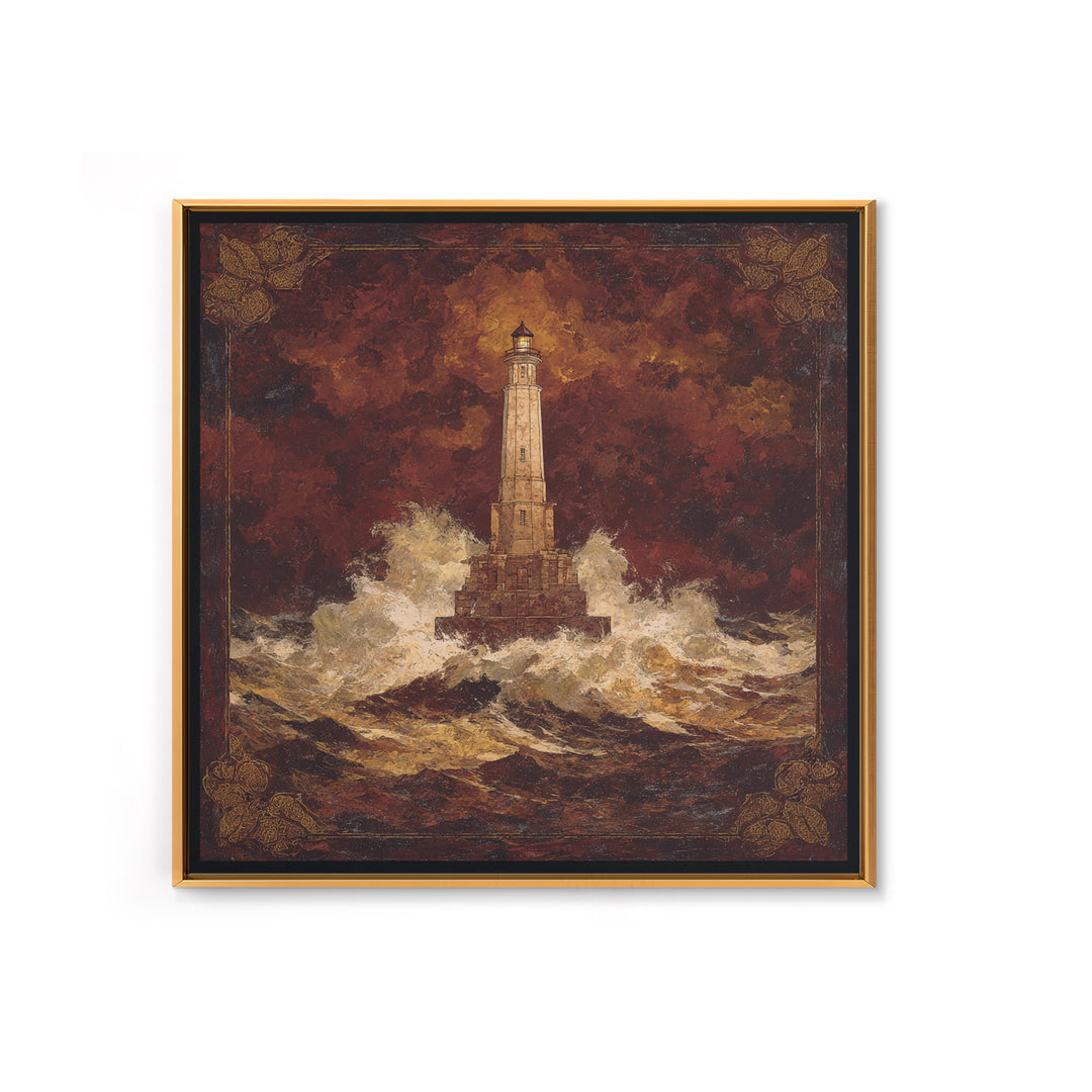 Lighthouse with Crashing Waves Framed Canvas Print, Traditional Art, Wall Art, Living Room Decor, Oil Painting, Classic, TRA-1x1-93