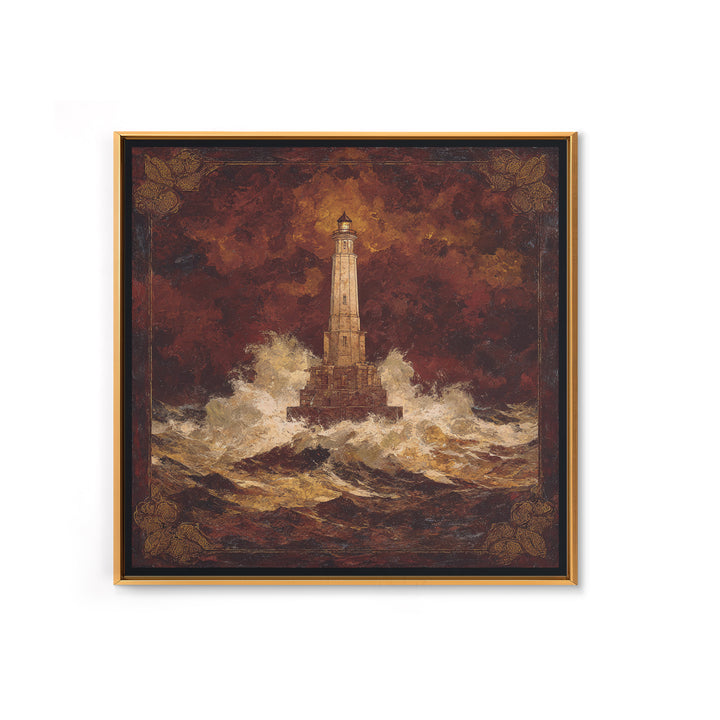 Lighthouse with Crashing Waves Framed Canvas Print, Traditional Art, Wall Art, Living Room Decor, Oil Painting, Classic, TRA-1x1-93