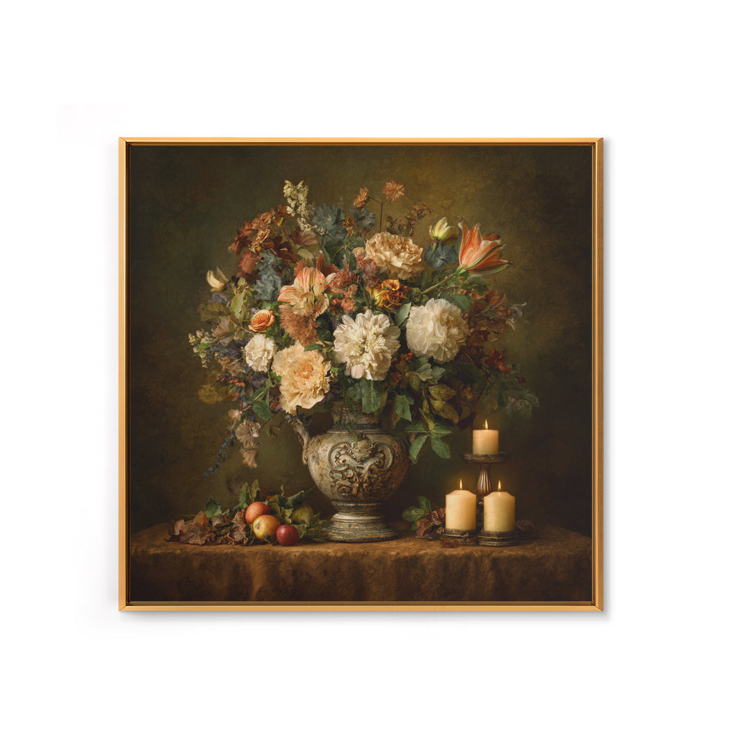 Formal Floral Still Life Canvas Print, Traditional Art, Textured Painting, Living Room Decor, Fine Art, Classic, Art Commission, TRA-1x1-98