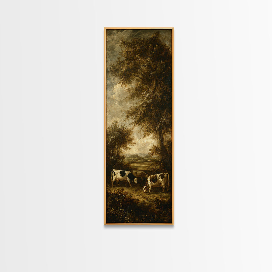 Pastoral Countryside with Cows in Field Framed Canvas Print, Traditional Art, Artwork, Living Room Decor, Fine Art, Classic, TRA-1x3-19