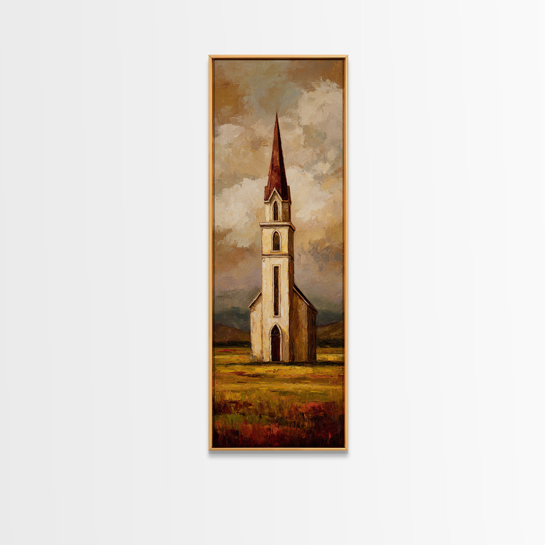Church Steeple Across Rural Meadow Canvas Print, Traditional Art, Art Commission, Living Room Decor, Fine Art, Classic, TRA-1x3-25