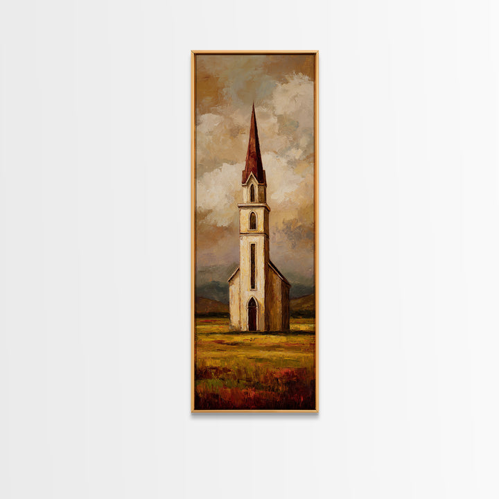 Church Steeple Across Rural Meadow Canvas Print, Traditional Art, Art Commission, Living Room Decor, Fine Art, Classic, TRA-1x3-25