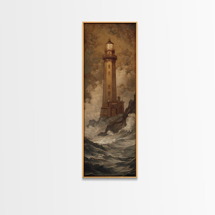 Lighthouse with Crashing Waves Canvas Print, Traditional Art, Art Commissions, Living Room Decor, Classic, Pokemon Poster, TRA-1x3-33
