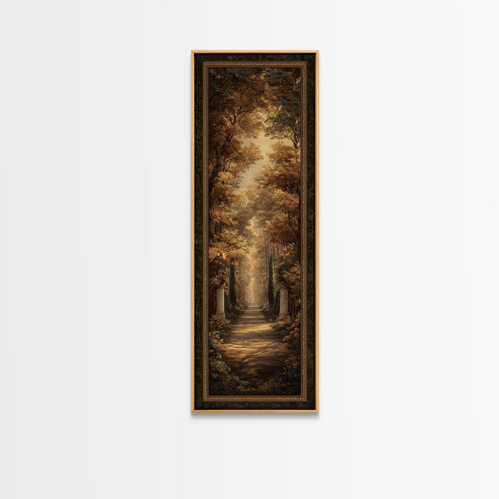 Autumn Forest Road Framed Canvas Print, Traditional Art, Minimalist Decor, Living Room Decor, Oil Painting, Classic, Boho, TRA-1x3-4