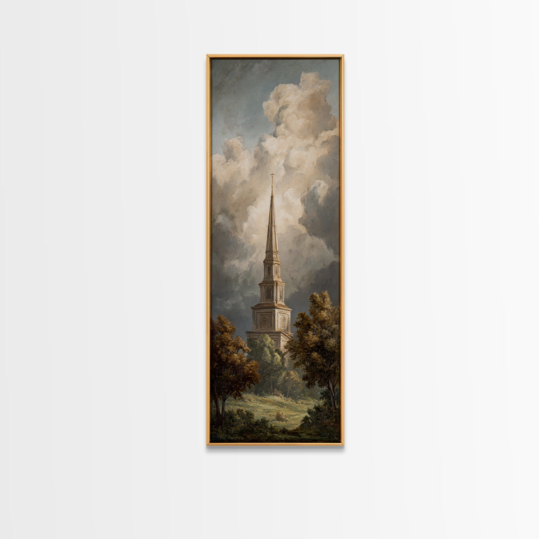 Church Steeple Across Rural Meadow Canvas Print, Traditional Art, Modern Decor, Living Room Decor, Fine Art, Classic, TRA-1x3-49
