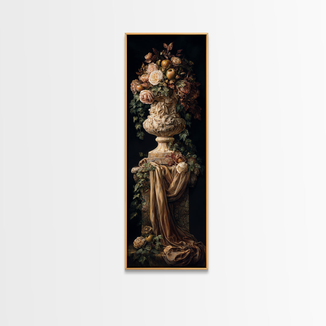 Garden Urn with Roses and Ivy Canvas Print, Traditional Art, Wall Hanging, Living Room Decor, Fine Art, Classic, Japanese Decor, TRA-1x3-60